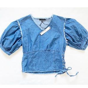 Anthropologie Moelluex | Denim lace up top